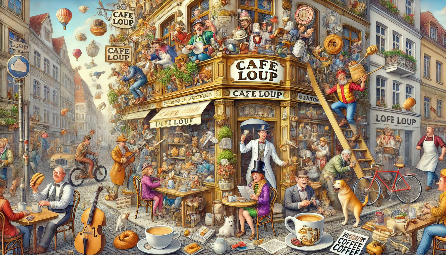 Wimmelbild Cafe Loup - Eröffnung